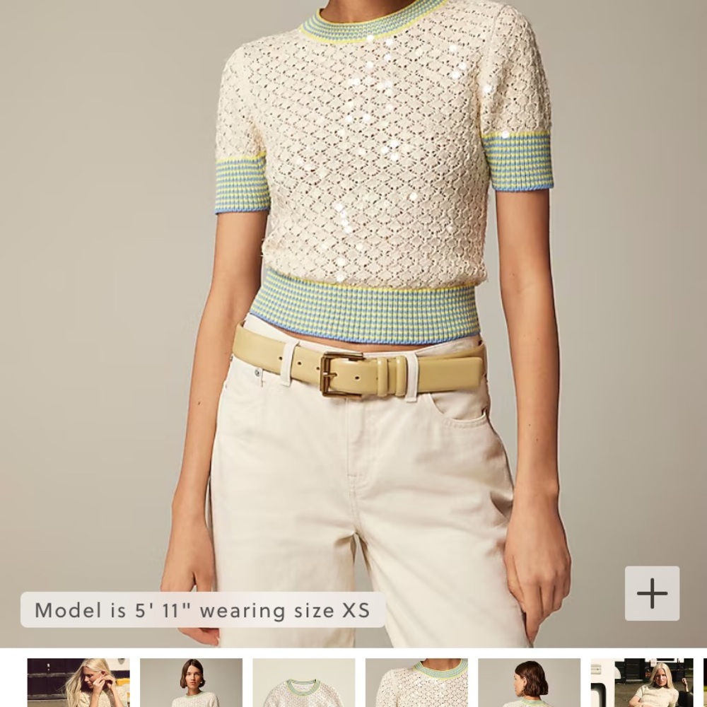 NWT J.Crew Sequin pointelle sweater tee with striped trim